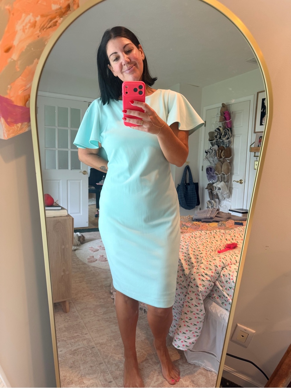 Calvin Klein Mint Flutter-Sleeve Sheath Dress